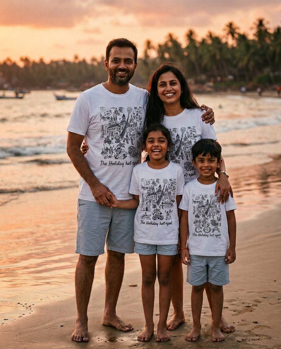 Off Beat graphic tees, family in Goa